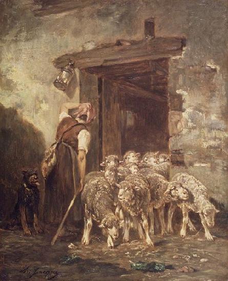 Charles Jacque Leaving the Sheep Pen china oil painting image